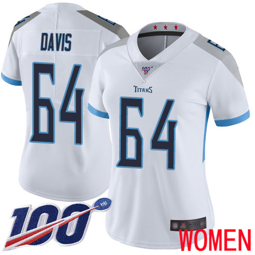 Tennessee Titans Limited White Women Nate Davis Road Jersey NFL Football #64 100th Season Vapor Untouchable